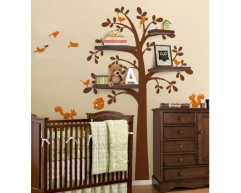 Tree  with Birds Cage & Squirrel Wall Decal (Can install Shelves) Tree  with Birds Cage & Squirrel Wall Decal (Can install Shelves)